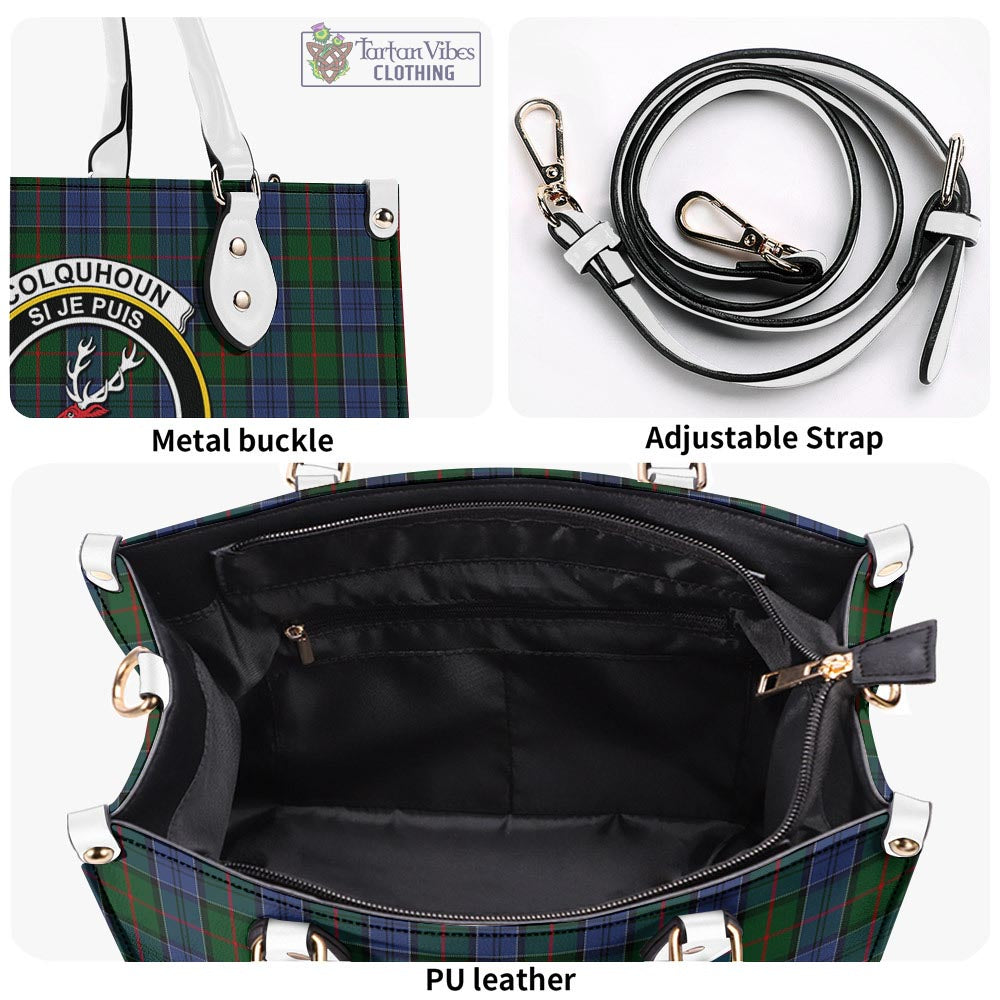 Tartan Vibes Clothing Colquhoun Tartan Luxury Leather Handbags with Family Crest