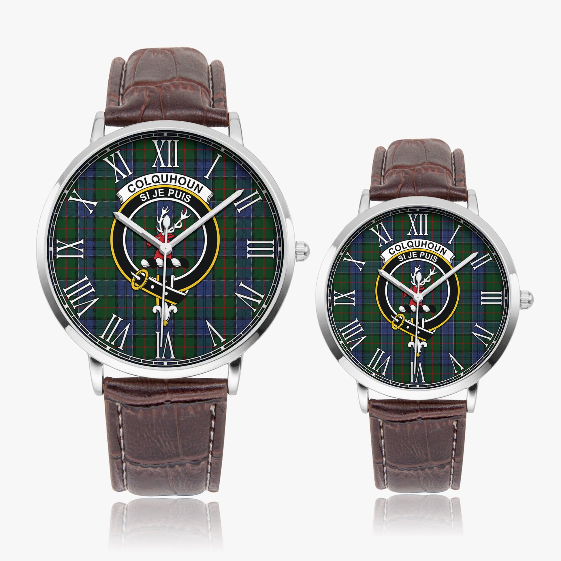 Colquhoun Tartan Family Crest Leather Strap Quartz Watch - Tartanvibesclothing