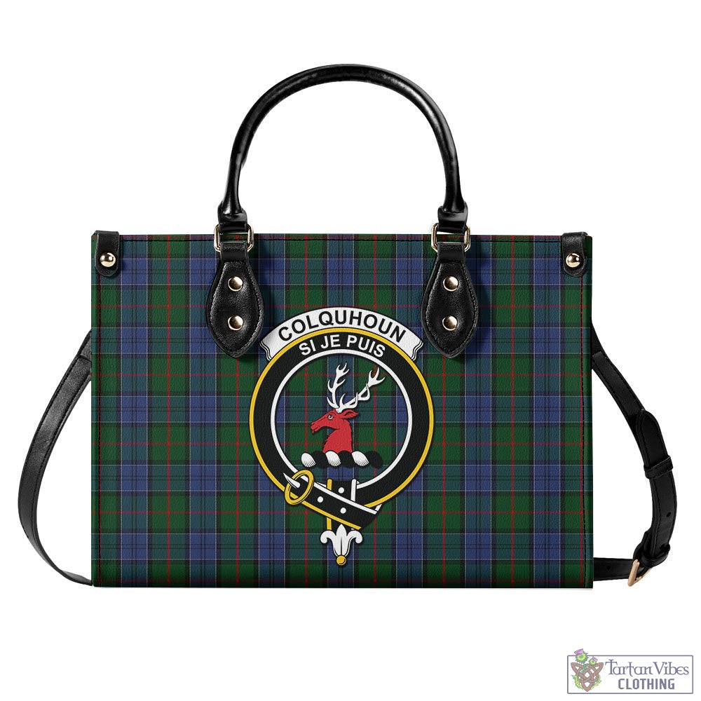 Tartan Vibes Clothing Colquhoun Tartan Luxury Leather Handbags with Family Crest