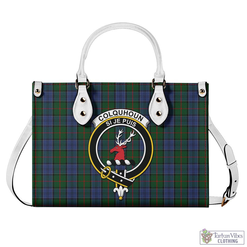 Tartan Vibes Clothing Colquhoun Tartan Luxury Leather Handbags with Family Crest