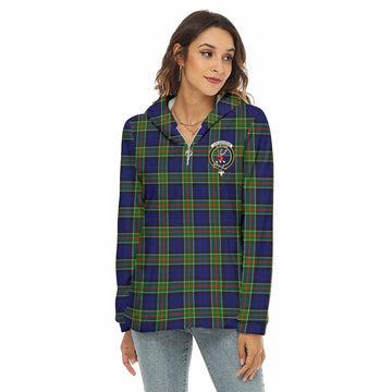 Colquhoun Tartan Women's Borg Fleece Hoodie with Half Zip with Family Crest