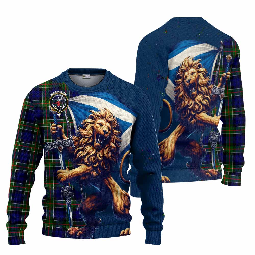 Tartan Vibes Clothing Colquhoun Tartan Family Crest Knitted Sweater with Scottish Majestic Lion