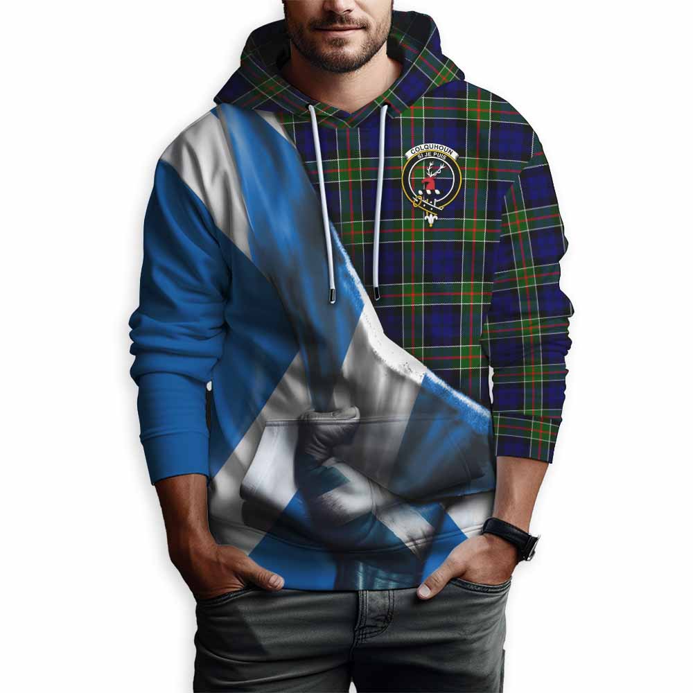 Tartan Vibes Clothing Colquhoun Tartan Hoodie with Family Crest Scotland Patriotic Style