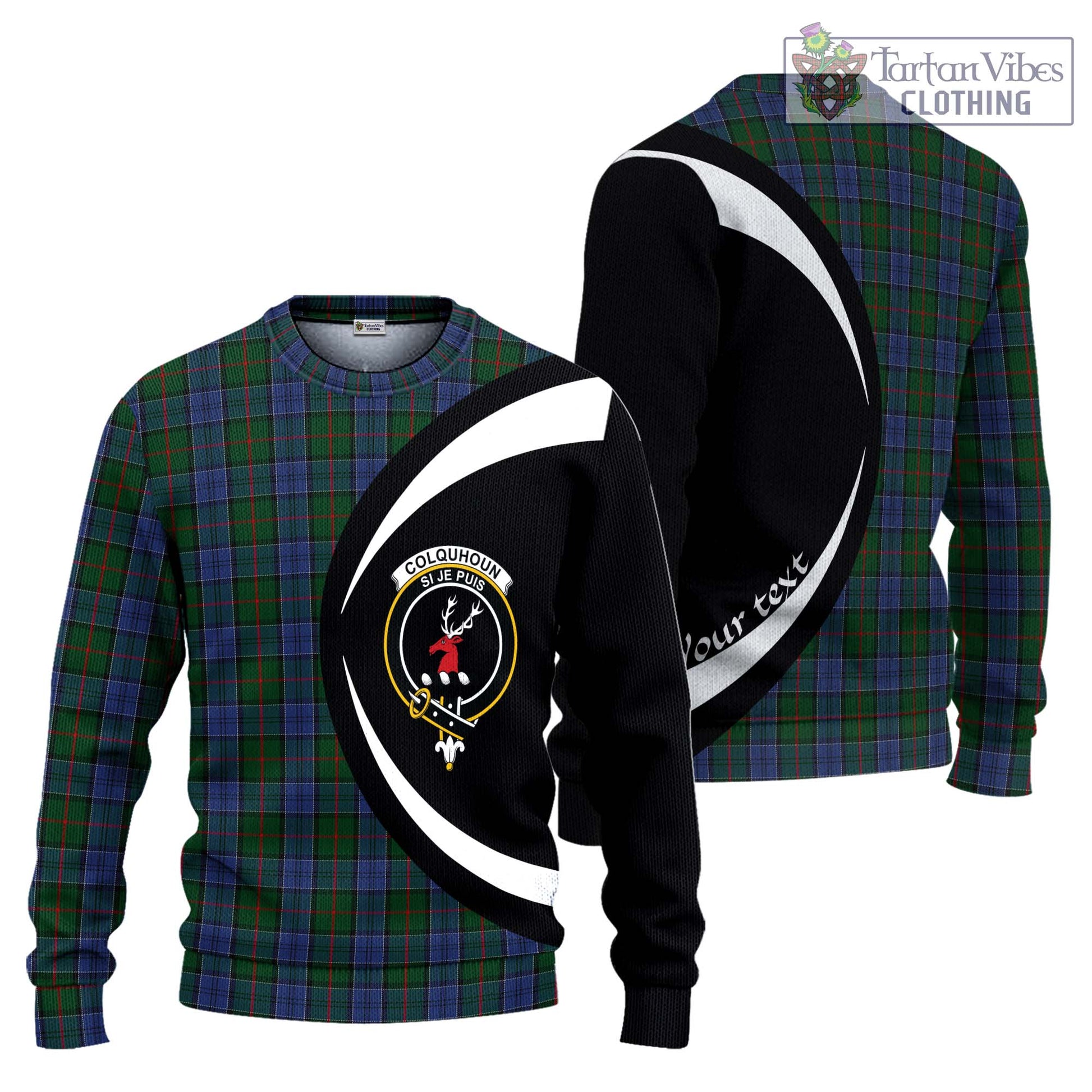 Colquhoun Tartan Ugly Sweater with Family Crest Circle Style Unisex - Tartan Vibes Clothing