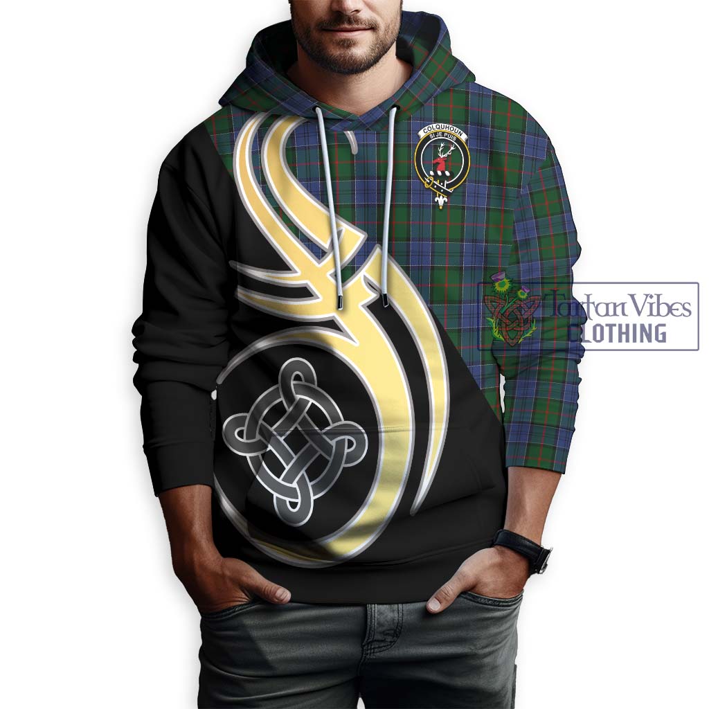 Colquhoun Tartan Hoodie with Family Crest and Celtic Symbol Style Zip Hoodie - Tartan Vibes Clothing