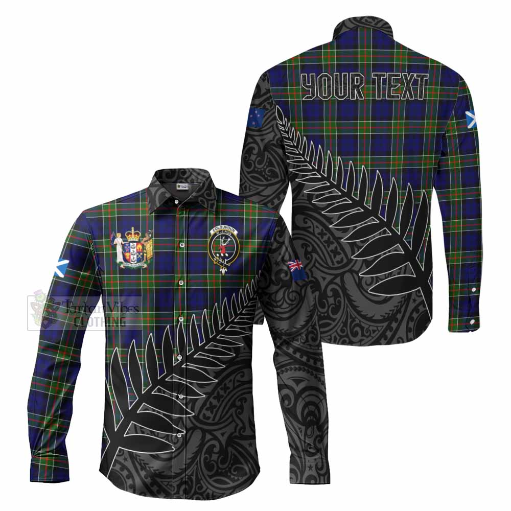 Tartan Vibes Clothing Colquhoun Crest Tartan Long Sleeve Button Shirt with New Zealand Silver Fern Half Style