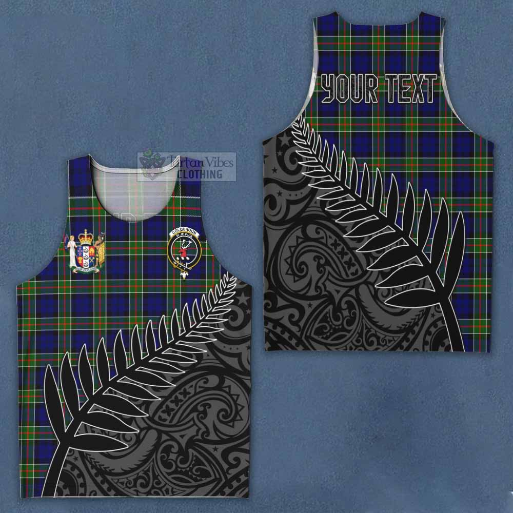 Tartan Vibes Clothing Colquhoun Crest Tartan Men's Tank Top with New Zealand Silver Fern Half Style