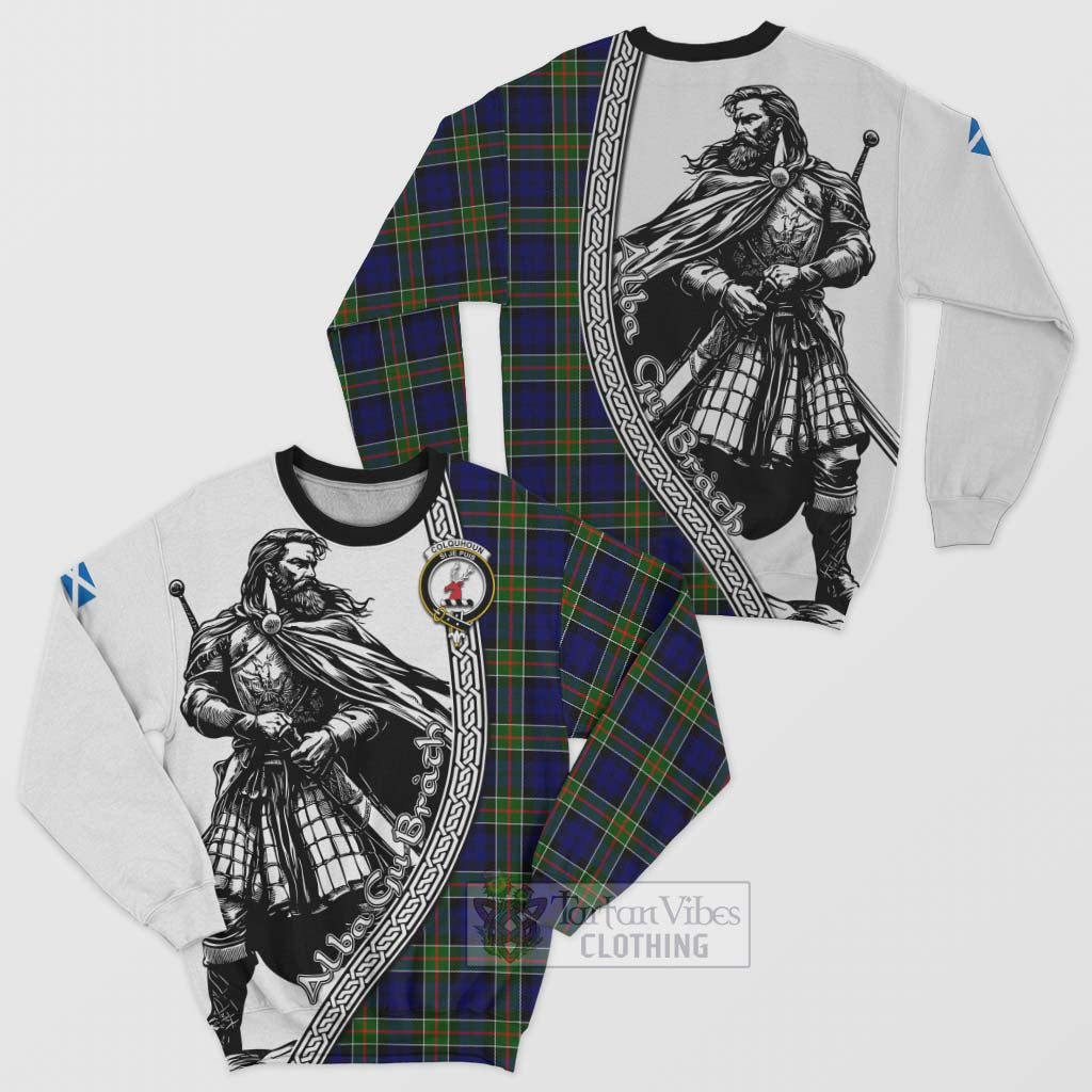 Tartan Vibes Clothing Colquhoun Tartan Clan Crest Sweatshirt with Highlander Warrior Celtic Style