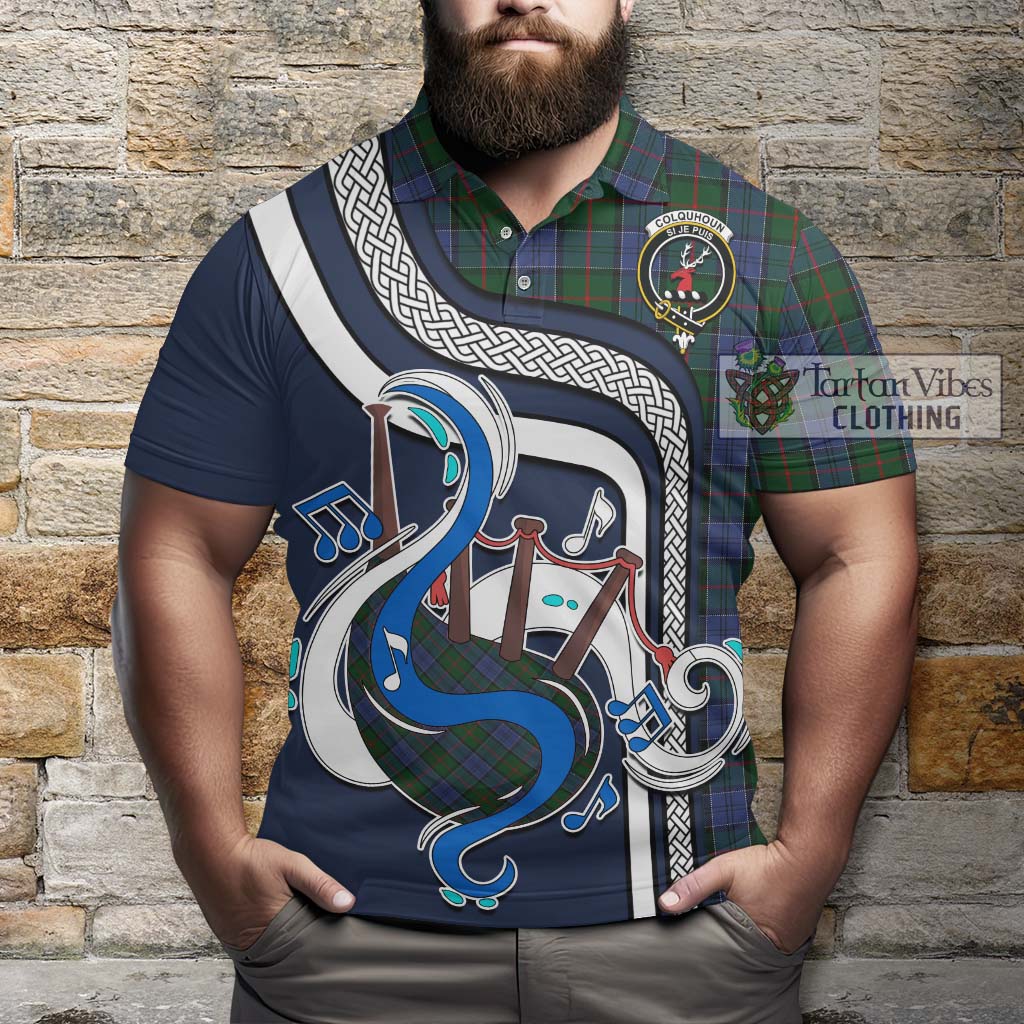 Tartan Vibes Clothing Colquhoun Tartan Polo Shirt with Epic Bagpipe Style