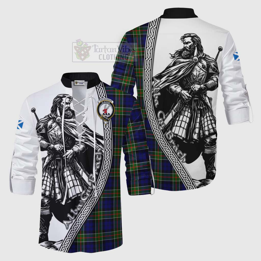 Tartan Vibes Clothing Colquhoun Tartan Clan Crest Ghillie Kilt Shirt with Highlander Warrior Celtic Style