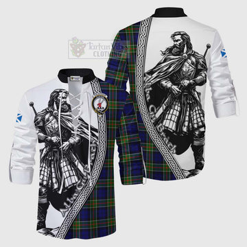 Colquhoun Tartan Clan Crest Ghillie Kilt Shirt with Highlander Warrior Celtic Style