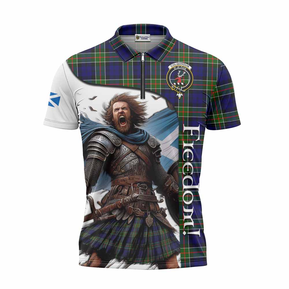 Tartan Vibes Clothing Colquhoun Crest Tartan Zipper Polo Shirt Inspired by the Freedom of Scottish Warrior