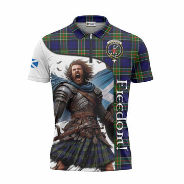 Colquhoun Crest Tartan Zipper Polo Shirt Inspired by the Freedom of Scottish Warrior