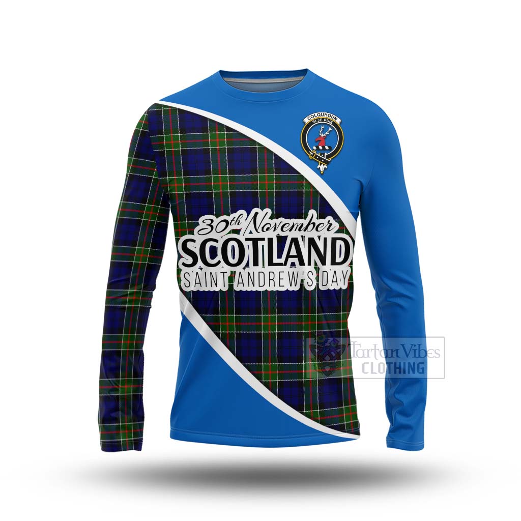 Tartan Vibes Clothing Colquhoun Family Crest Tartan Long Sleeve T-Shirt Celebrate Saint Andrew's Day in Style