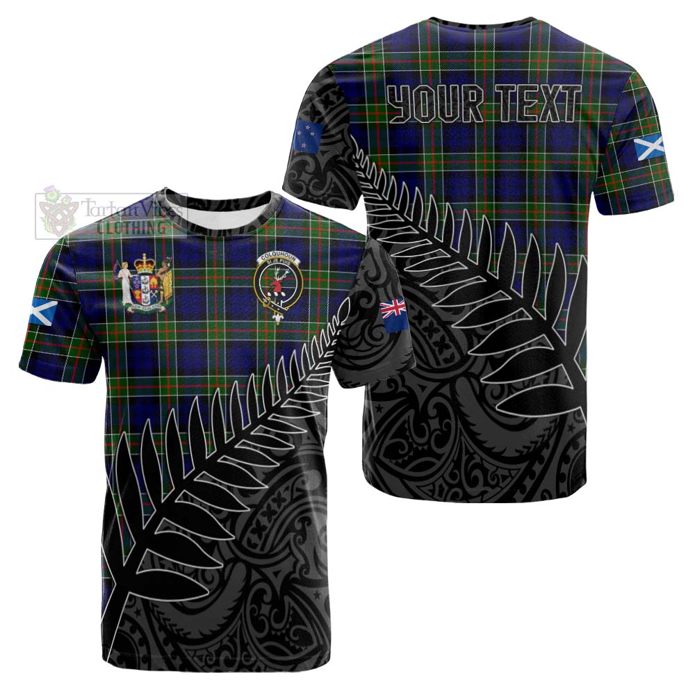 Tartan Vibes Clothing Colquhoun Crest Tartan Cotton T-shirt with New Zealand Silver Fern Half Style