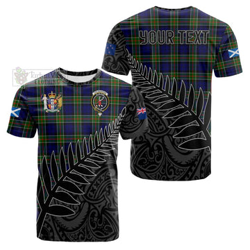 Colquhoun Crest Tartan Cotton T-shirt with New Zealand Silver Fern Half Style