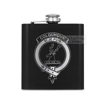 Colquhoun Crest Hip Flask Set 7oz Black Stainless Steel with A Gift Box