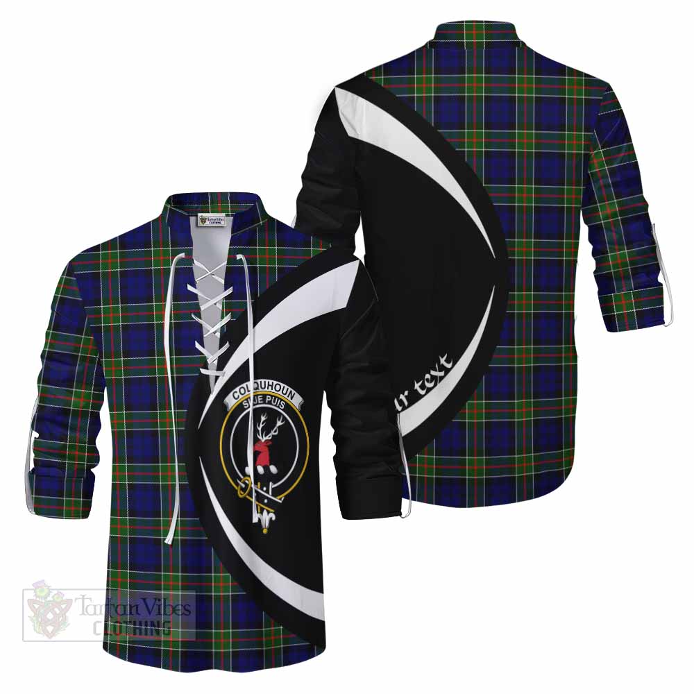 Tartan Vibes Clothing Colquhoun Tartan Ghillie Kilt Shirt with Family Crest Circle Style