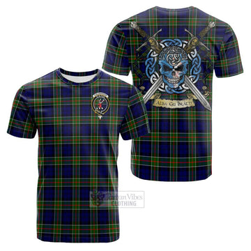 Colquhoun Tartan Cotton T-shirt with Family Crest Celtic Skull Style