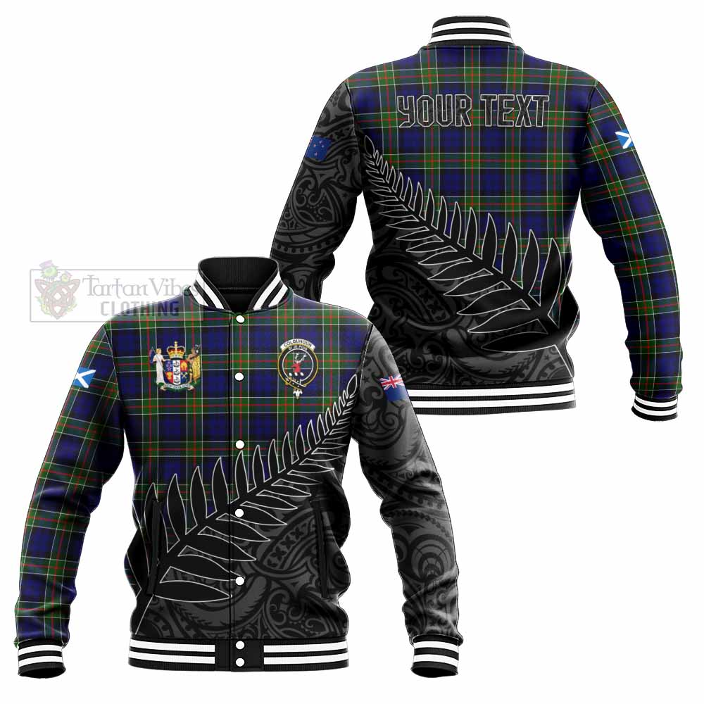 Tartan Vibes Clothing Colquhoun Crest Tartan Baseball Jacket with New Zealand Silver Fern Half Style