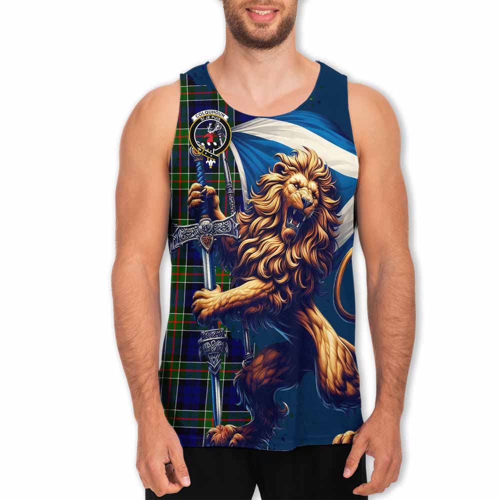 Tartan Vibes Clothing Colquhoun Tartan Family Crest Men's Tank Top with Scottish Majestic Lion