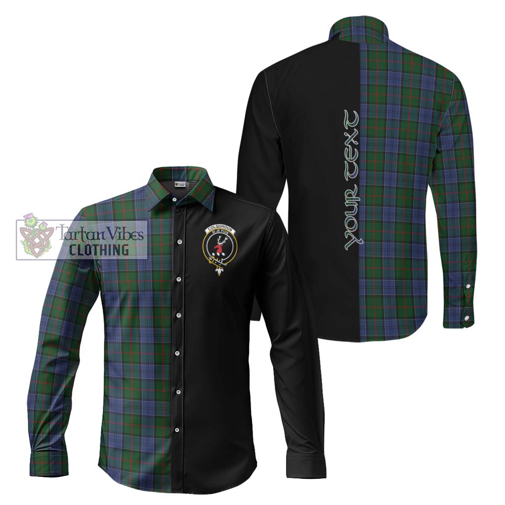 Tartan Vibes Clothing Colquhoun Tartan Long Sleeve Button Shirt with Family Crest and Half Of Me Style