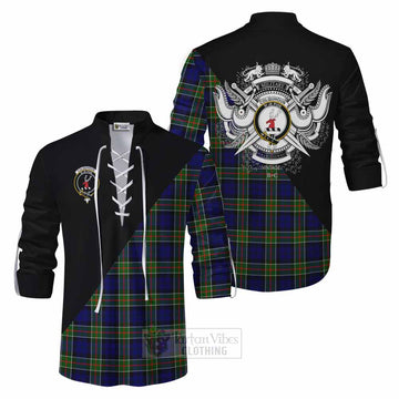 Colquhoun Tartan Ghillie Kilt Shirt with Family Crest and Military Logo Style