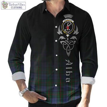 Colquhoun Tartan Long Sleeve Button Up Featuring Alba Gu Brath Family Crest Celtic Inspired