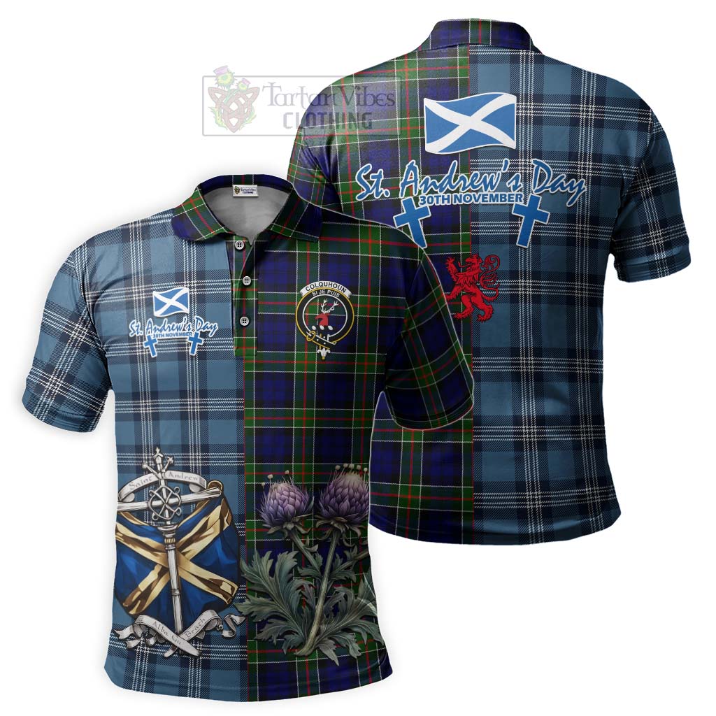 Tartan Vibes Clothing Colquhoun Tartan Polo Shirt Happy St. Andrew's Day Half Tartan Style