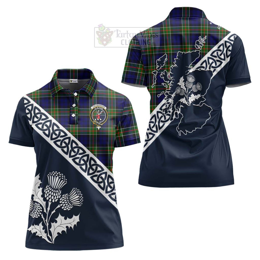 Tartan Vibes Clothing Colquhoun Tartan Women's Polo Shirt Featuring Thistle and Scotland Map