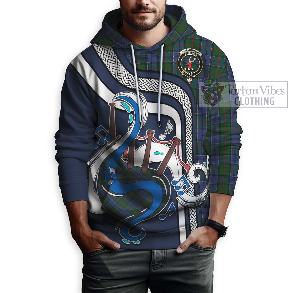 Tartan Vibes Clothing Colquhoun Tartan Hoodie with Epic Bagpipe Style