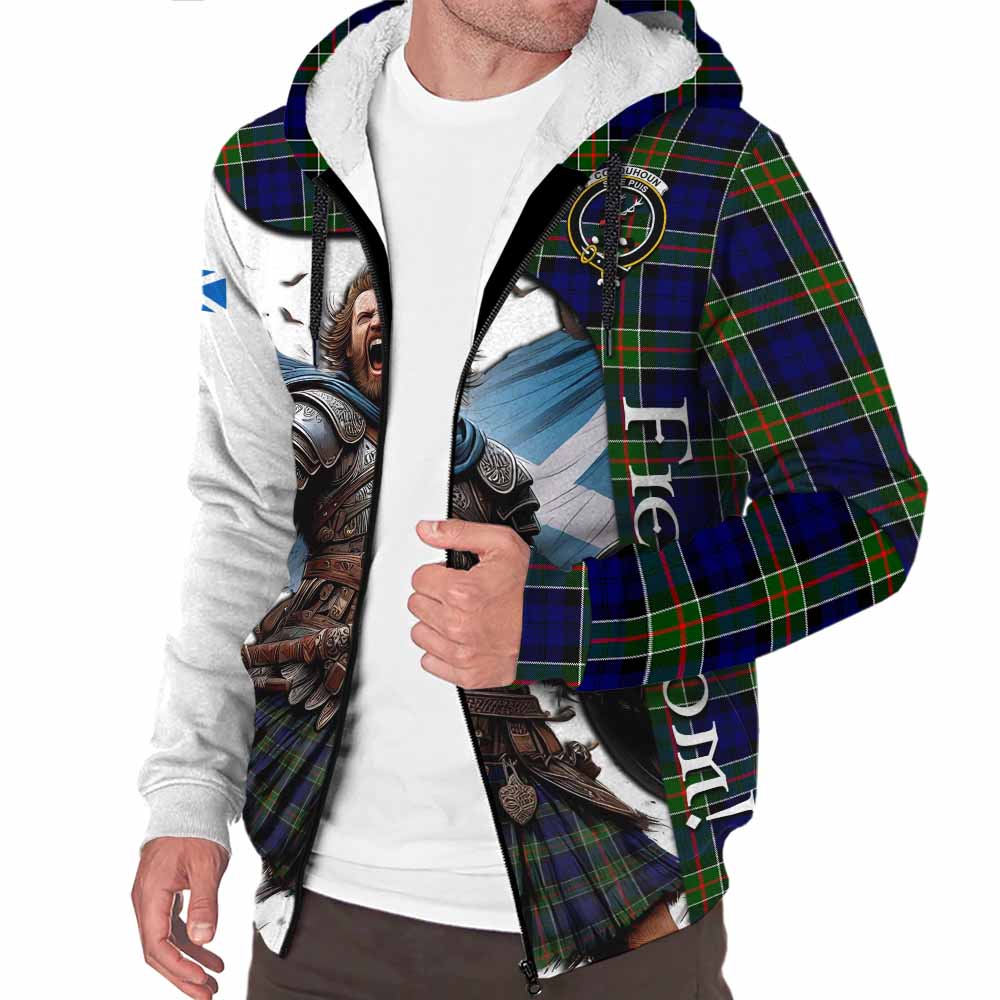 Tartan Vibes Clothing Colquhoun Crest Tartan Sherpa Hoodie Inspired by the Freedom of Scottish Warrior