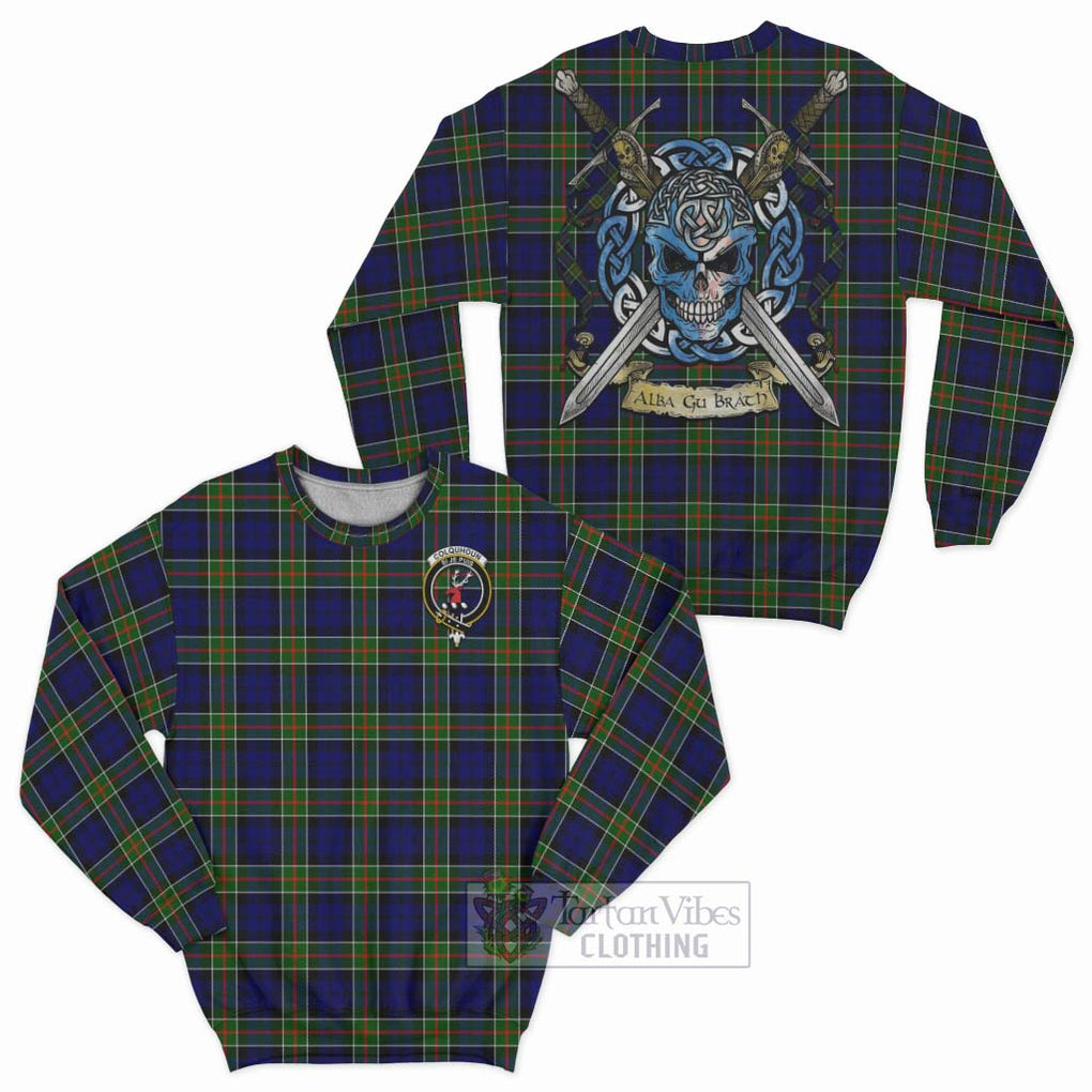 Tartan Vibes Clothing Colquhoun Tartan Sweatshirt with Family Crest Celtic Skull Style