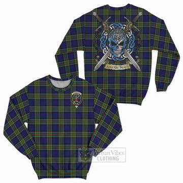 Colquhoun Tartan Sweatshirt with Family Crest Celtic Skull Style