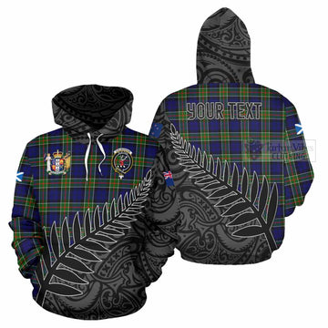 Colquhoun Crest Tartan Hoodie with New Zealand Silver Fern Half Style