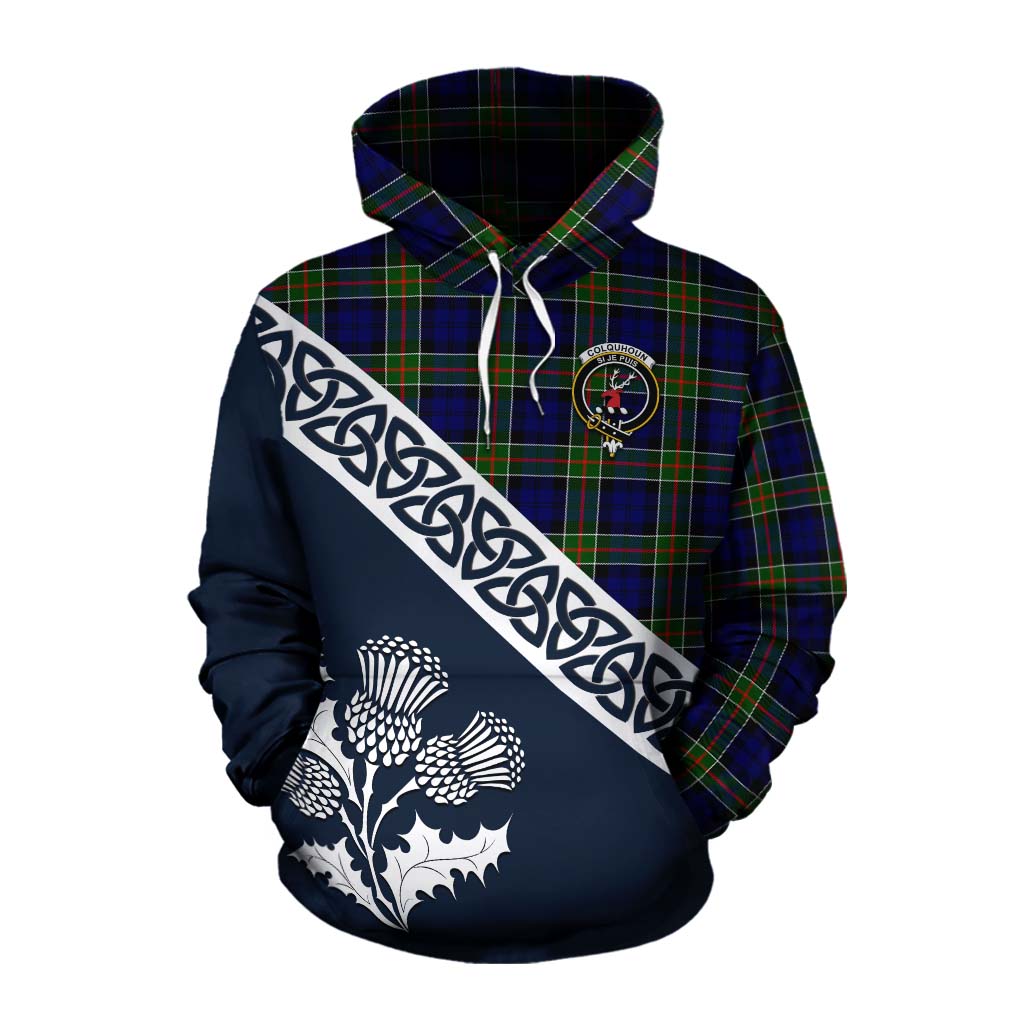 Tartan Vibes Clothing Colquhoun Tartan Cotton Hoodie Featuring Thistle and Scotland Map