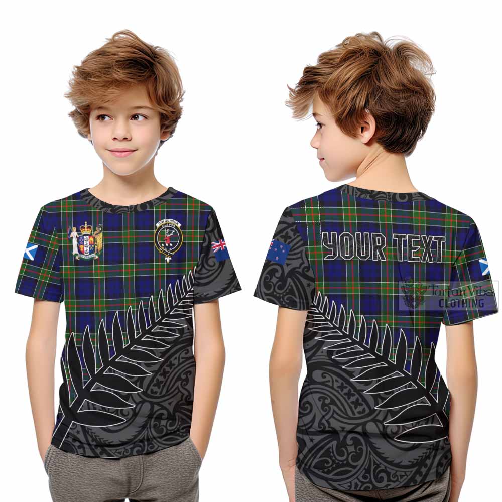 Tartan Vibes Clothing Colquhoun Crest Tartan Kid T-Shirt with New Zealand Silver Fern Half Style