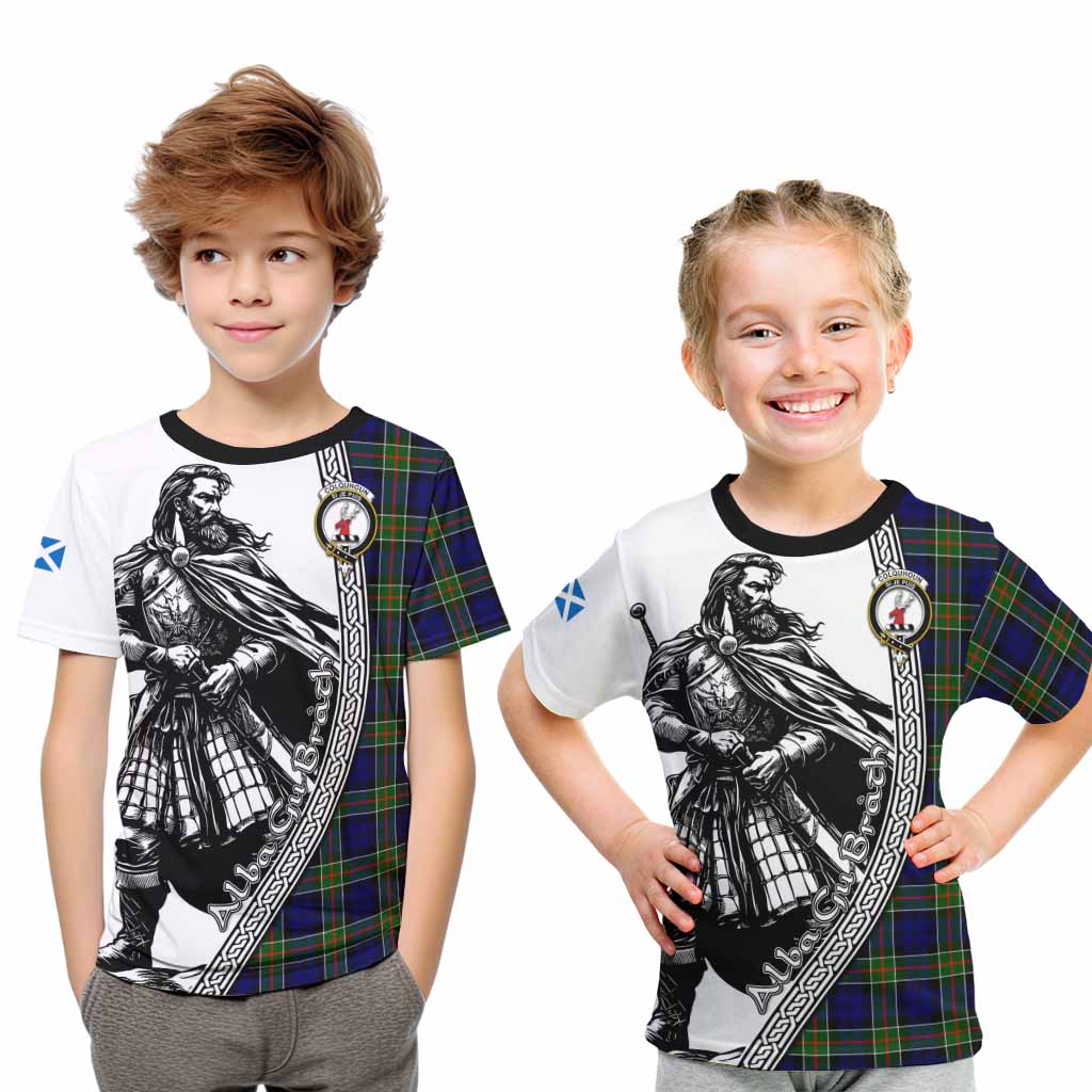 Colquhoun Tartan Clan Crest Kid T-Shirt with Highlander Warrior Celtic Style