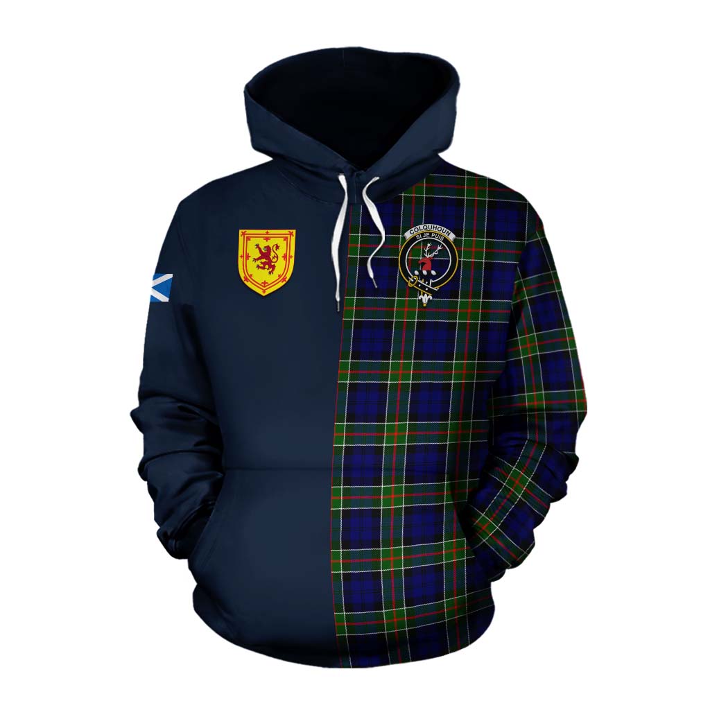 Tartan Vibes Clothing Colquhoun Tartan Cotton Hoodie Alba with Scottish Lion Royal Arm Half Style