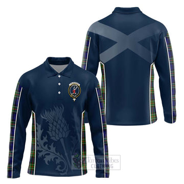 Colquhoun Tartan Long Sleeve Polo Shirt with Family Crest and Scottish Thistle Vibes Sport Style