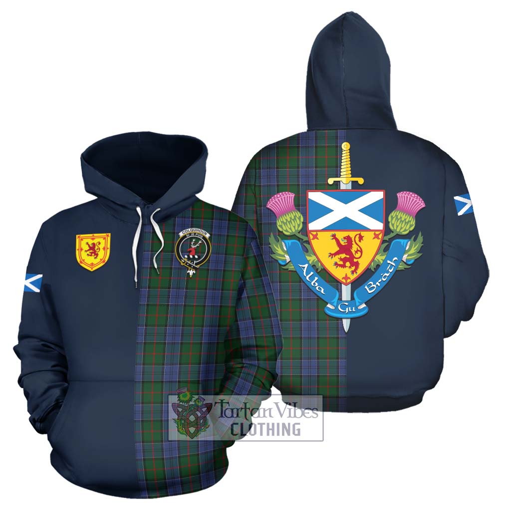 Tartan Vibes Clothing Colquhoun Tartan Hoodie with Scottish Lion Royal Arm Half Style