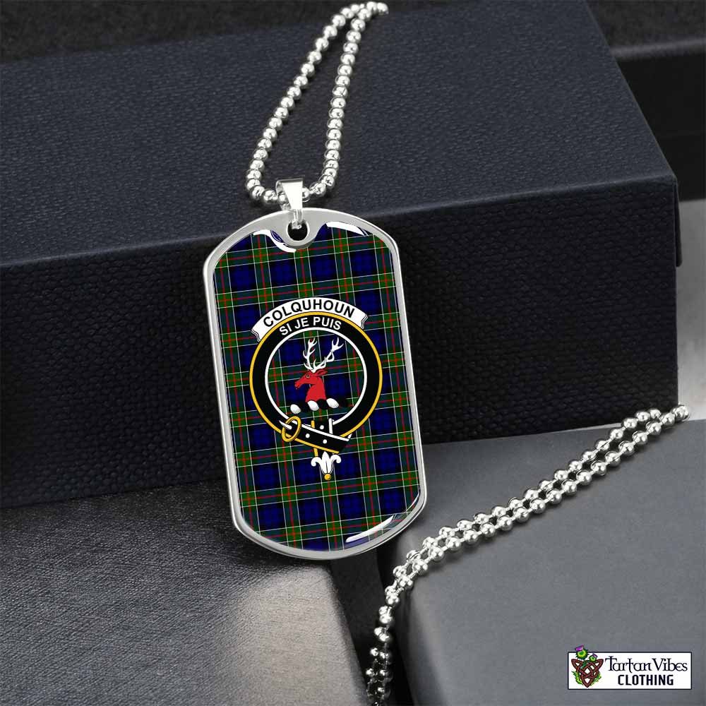 Tartan Vibes Clothing Colquhoun Tartan Dog Tag Necklace with Family Crest