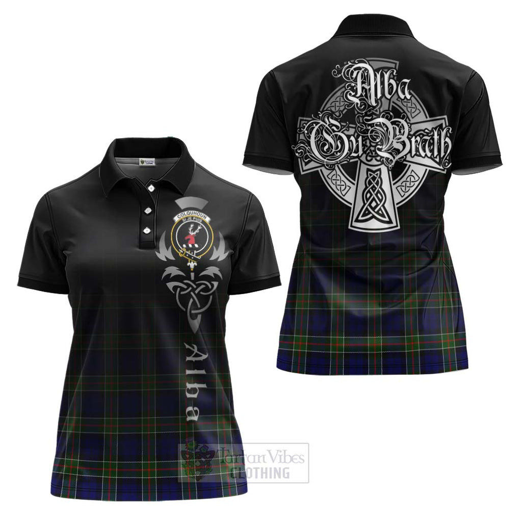 Tartan Vibes Clothing Colquhoun Tartan Women's Polo Shirt Featuring Alba Gu Brath Family Crest Celtic Inspired