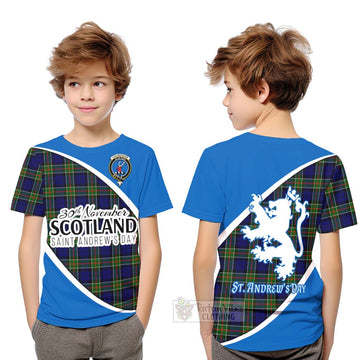 Colquhoun Family Crest Tartan Kid T-Shirt Celebrate Saint Andrew's Day in Style