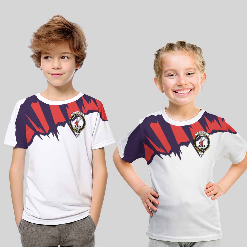 Tartan Vibes Clothing Colquhoun Clan Crest Kid T-Shirt with Retro Sport Style