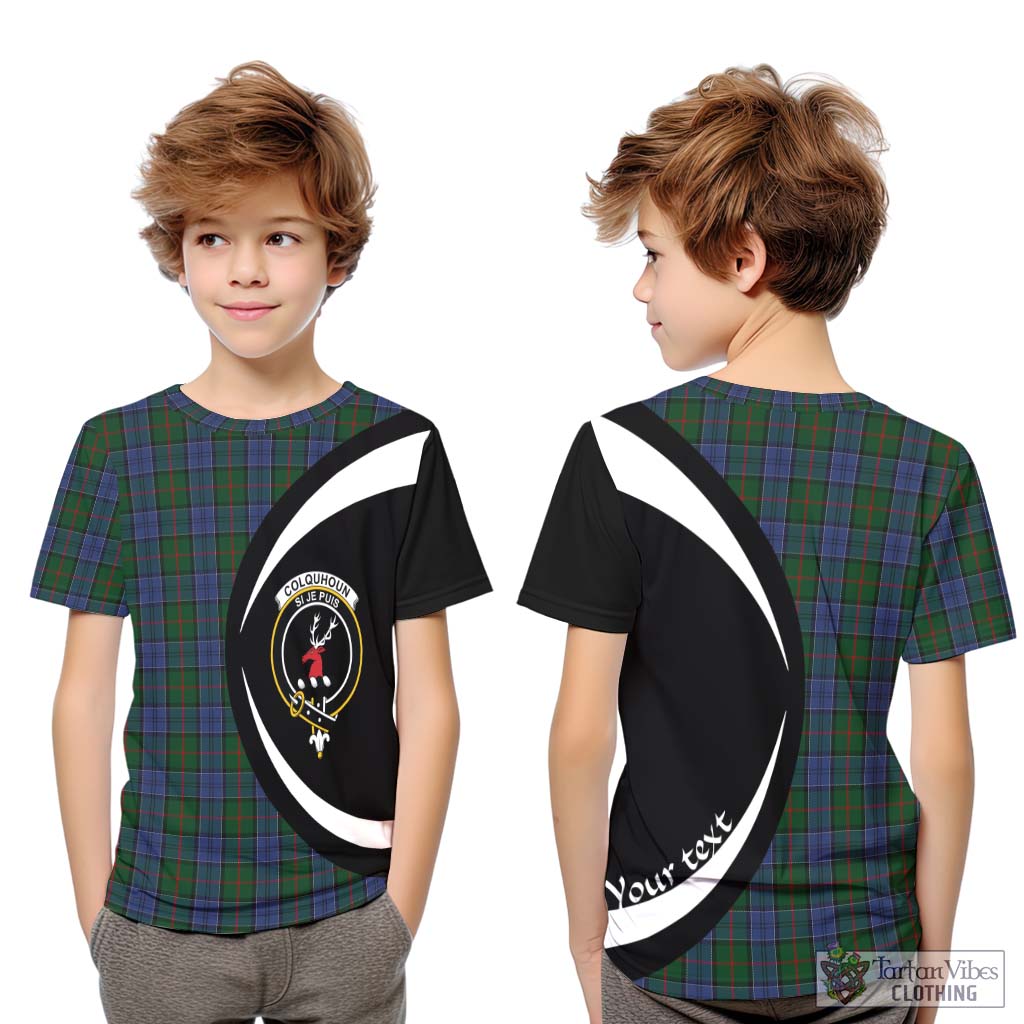Tartan Vibes Clothing Colquhoun Tartan Kid T-Shirt with Family Crest Circle Style