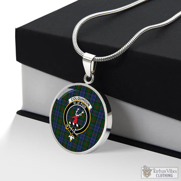 Colquhoun Tartan Circle Necklace with Family Crest