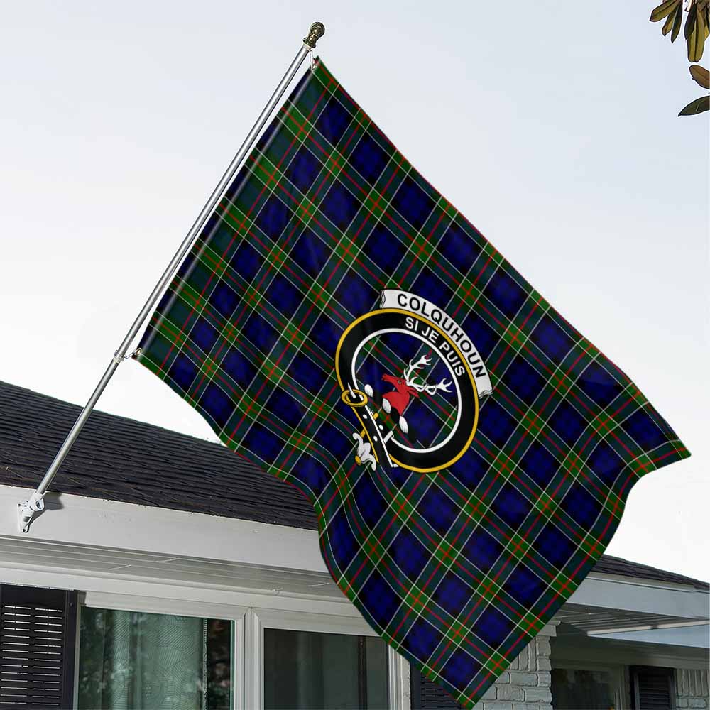 Tartan Vibes Clothing Colquhoun Tartan House Flag with Family Crest