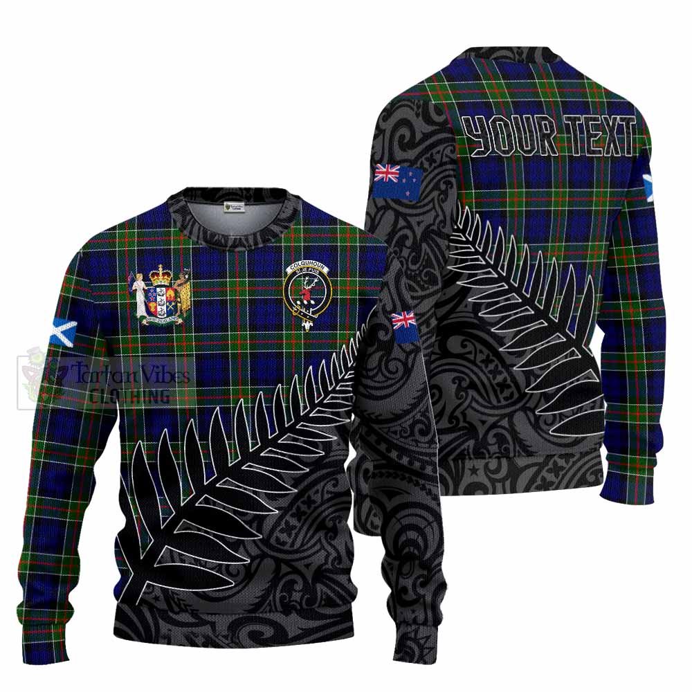 Tartan Vibes Clothing Colquhoun Crest Tartan Knitted Sweater with New Zealand Silver Fern Half Style