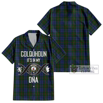 Colquhoun Tartan Short Sleeve Button Shirt with Family Crest DNA In Me Style